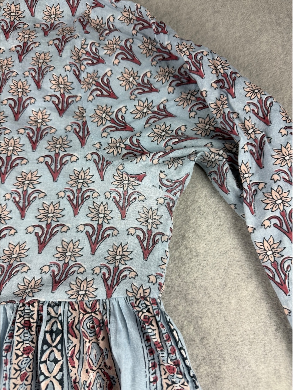 World Market L/XL Floral Maxi Dress Boho Tiered Cotton Tassel Blue - Picture 4 of 9